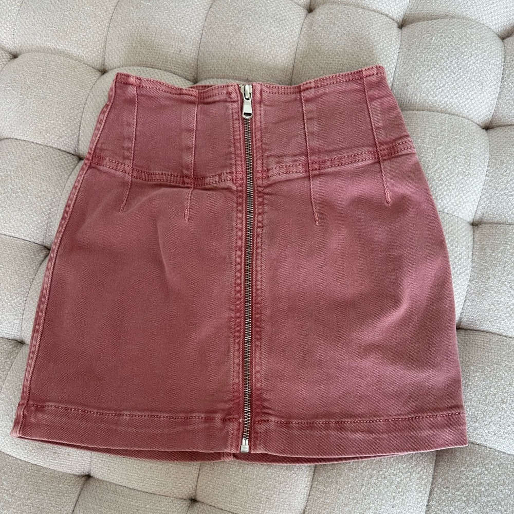 FREE PEOPLE ZIP UP HIGH WAIST PINK JEAN SKIRT